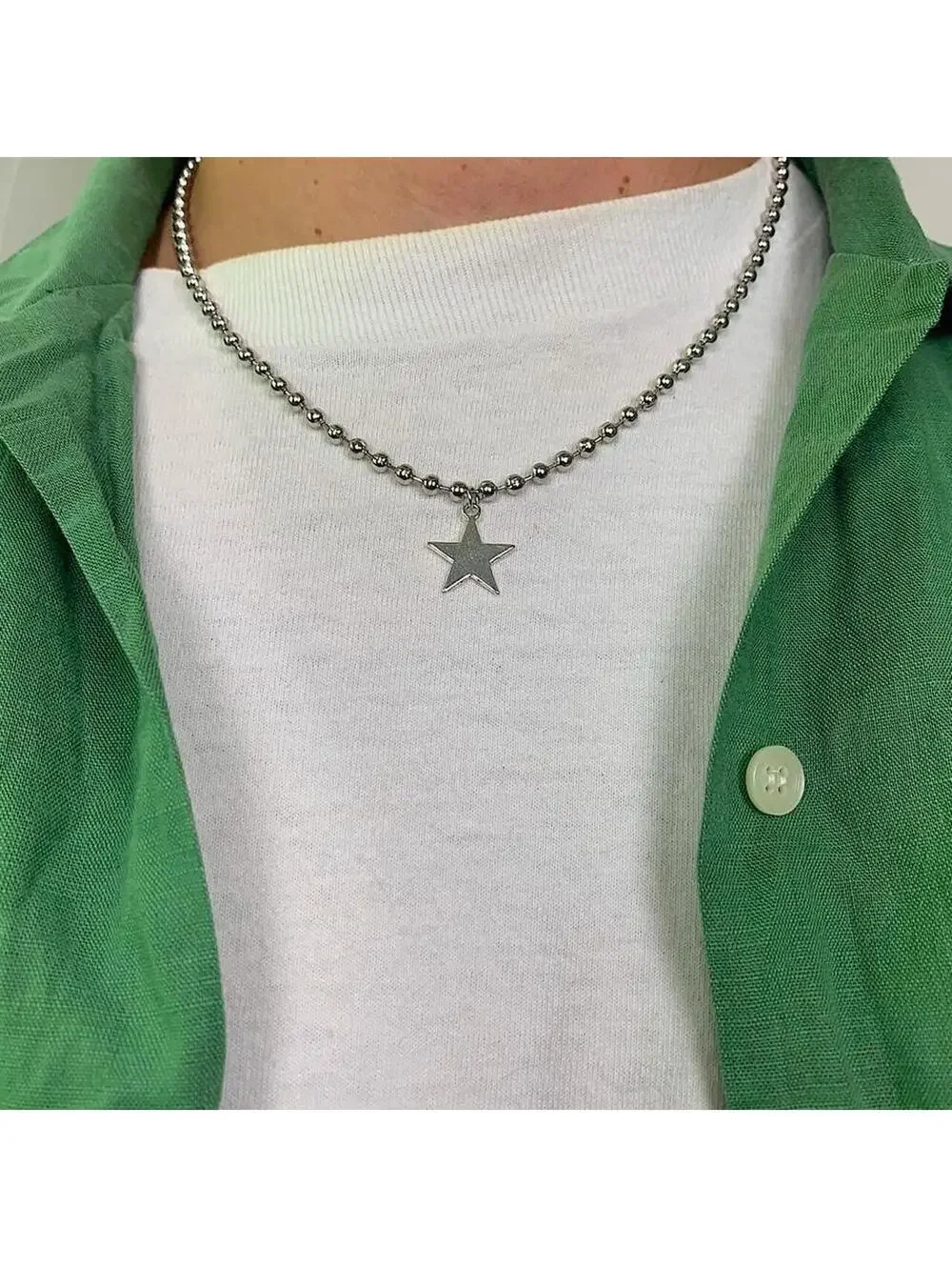Steel Star Pendant y2k Cyber style choker necklace. Men’s women’s unisex. 17.5